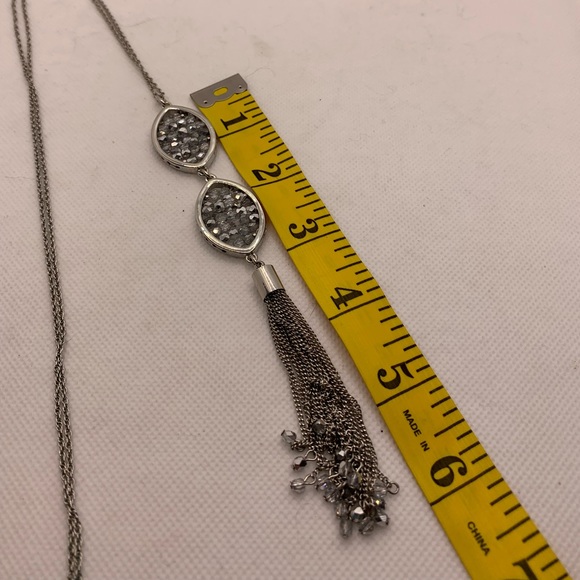 Silver Beaded Long Necklace with Tassels - Picture 5 of 7